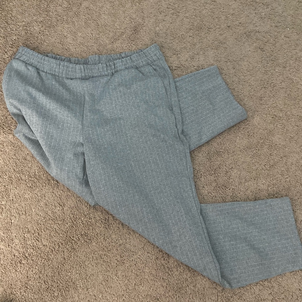 Grey and white pinstripe pants